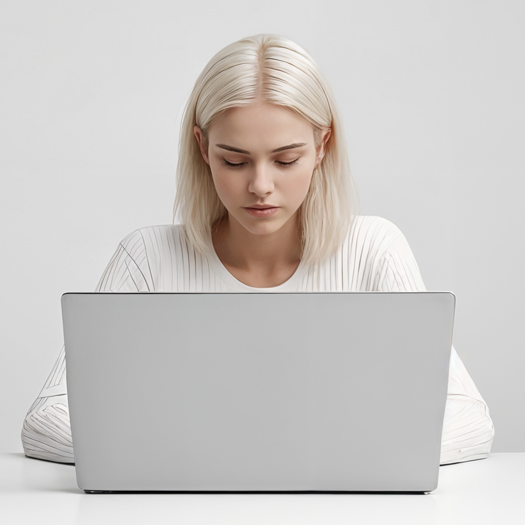 Photo of a blonde woman using her laptop